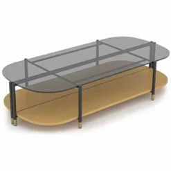 Casa Padrino Luxus Couchtisch Naturfarben / Grau / Messing 155 cm - Wohnzimmer & Hotel Möbel