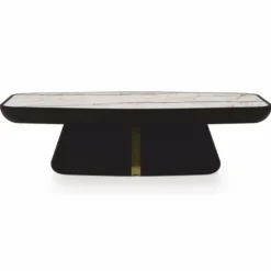 Casa Padrino Luxus Couchtisch mit Marmorplatte Dunkelbraun / Messing / Weiß-Braun 150 cm