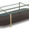Casa Padrino Luxus Couchtisch Dunkelbraun / Messing 155 x 75 x H. 35 cm - Wohnzimmertisch mit Glasplatte - Wohnzimmer Möbel - Hotel Möbel - Luxus Möbel - Luxus Einrichtung