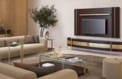 Casa Padrino Luxus Couchtisch Dunkelbraun / Messing 155 x 75 x H. 35 cm - Wohnzimmertisch mit Glasplatte - Wohnzimmer Möbel - Hotel Möbel - Luxus Möbel - Luxus Einrichtung
