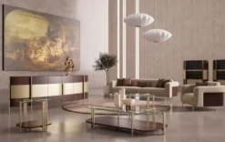 Casa Padrino Luxus Couchtisch Dunkelbraun / Messing 155 x 75 x H. 35 cm - Wohnzimmertisch mit Glasplatte - Wohnzimmer Möbel - Hotel Möbel - Luxus Möbel - Luxus Einrichtung