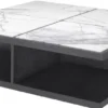 Casa Padrino Luxus Couchtisch Weiß / Lila / Anthrazitgrau 120 x 120 x H. 35 cm - Moderner Massivholz Wohnzimmertisch mit Marmorplatten - Luxus Qualität