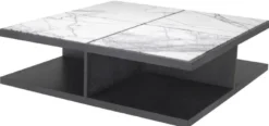 Casa Padrino Luxus Couchtisch Weiß / Lila / Anthrazitgrau 120 x 120 x H. 35 cm - Moderner Massivholz Wohnzimmertisch mit Marmorplatten - Luxus Qualität
