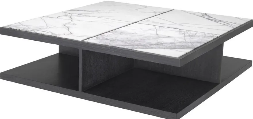 Casa Padrino Luxus Couchtisch Weiß / Lila / Anthrazitgrau 120 x 120 x H. 35 cm - Moderner Massivholz Wohnzimmertisch mit Marmorplatten - Luxus Qualität