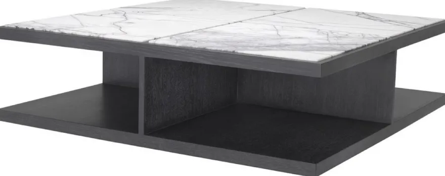 Casa Padrino Luxus Couchtisch Weiß / Lila / Anthrazitgrau 120 x 120 x H. 35 cm - Moderner Massivholz Wohnzimmertisch mit Marmorplatten - Luxus Qualität