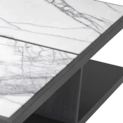 Casa Padrino Luxus Couchtisch Weiß / Lila / Anthrazitgrau 120 x 120 x H. 35 cm - Moderner Massivholz Wohnzimmertisch mit Marmorplatten - Luxus Qualität