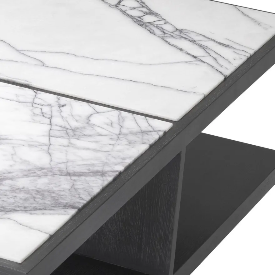 Casa Padrino Luxus Couchtisch Weiß / Lila / Anthrazitgrau 120 x 120 x H. 35 cm - Moderner Massivholz Wohnzimmertisch mit Marmorplatten - Luxus Qualität