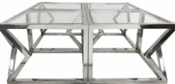 Casa Padrino Luxus Couchtisch Silber 112 x 112 x H. 43 cm - Metall Wohnzimmertisch mit Glasplatten - Wohnzimmer Möbel - Luxus Möbel