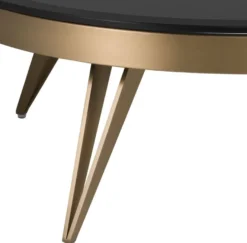 Casa Padrino Luxus Couchtisch Messingfarben / Schwarz Ø 90 x H. 33 cm - Runder Edelstahl Wohnzimmertisch mit Glasplatte - Wohnzimmer Möbel - Luxus Möbel