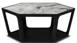 Casa Padrino Luxus Couchtisch Schwarz / Weiß 90 x 78 x H. 35 cm - Wohnzimmertisch mit Marmorplatte - Wohnzimmer Möbel - Luxus Möbel