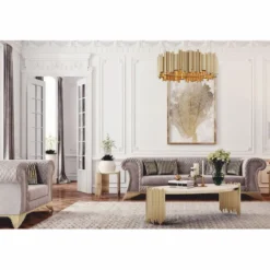 Casa Padrino Luxus Couchtisch mit Kunstmarmor Tischplatte Weiß / Gold Ø 101 cm - Luxus Möbel