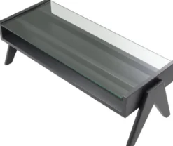 Casa Padrino Luxus Couchtisch Schwarz 120 x 46 x H. 39,5 cm - Rechteckiger Massivholz Wohnzimmertisch mit Glasplatte - Luxus Wohnzimmer Möbel
