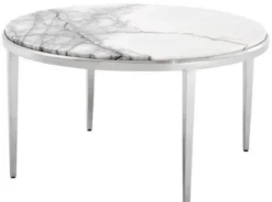 Casa Padrino Luxus Couchtisch Weiß / Silber Ø 65 x H. 36 cm - Runder Wohnzimmertisch mit Marmorplatte