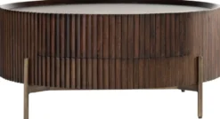 Casa Padrino Luxus Couchtisch Dunkelbraun Ø 90 x H. 40 cm - Runder Wohnzimmertisch mit Schublade - Wohnzimmer Möbel - Massivholz Möbel - Luxus Möbel - Luxus Einrichtung