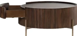 Casa Padrino Luxus Couchtisch Dunkelbraun Ø 90 x H. 40 cm - Runder Wohnzimmertisch mit Schublade - Wohnzimmer Möbel - Massivholz Möbel - Luxus Möbel - Luxus Einrichtung