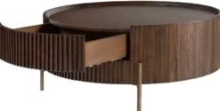 Casa Padrino Luxus Couchtisch Dunkelbraun Ø 90 x H. 40 cm - Runder Wohnzimmertisch mit Schublade - Wohnzimmer Möbel - Massivholz Möbel - Luxus Möbel - Luxus Einrichtung