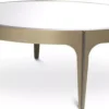 Casa Padrino Luxus Couchtisch Messing / Bronze Ø 94 x H. 34,5 cm - Runder Edelstahl Wohnzimmertisch mit Spiegelglas Tischplatte - Luxus Wohnzimmer Möbel
