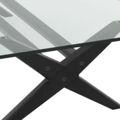 Casa Padrino Luxus Couchtisch Schwarz 160 x 80 x H. 40,5 cm - Rechteckiger Massivholz Wohnzimmertisch mit Glasplatte - Luxus Wohnzimmer Möbel