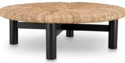 Casa Padrino Luxus Couchtisch Naturfarben / Schwarz Ø 100 x H. 30,5 cm - Runder Wohnzimmertisch - Wohnzimmer Möbel - Luxus Möbel - Luxus Einrichtung