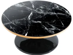 Casa Padrino Luxus Couchtisch in Schwarz und Messingfarben - Ø 90 x H. 41 cm - Runder Wohnzimmertisch im modernen Stil