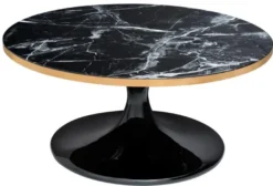 Casa Padrino Luxus Couchtisch in Schwarz und Messingfarben - Ø 90 x H. 41 cm - Runder Wohnzimmertisch im modernen Stil