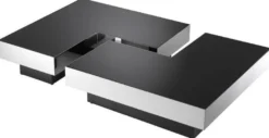 Casa Padrino Luxus Couchtisch Set Silber / Schwarz - 2 L-förmige Wohnzimmertische mit 2 quadratischen Tabletts - Wohnzimmer Möbel - Luxus Kollektion