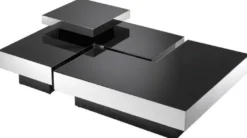 Casa Padrino Luxus Couchtisch Set Silber / Schwarz - 2 L-förmige Wohnzimmertische mit 2 quadratischen Tabletts - Wohnzimmer Möbel - Luxus Kollektion