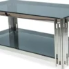 Casa Padrino Luxus Couchtisch Silber / Schwarz 120 x 60 x H. 40 cm - Edelstahl Wohnzimmertisch mit getönten Glasplatten - Luxus Möbel
