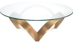 Casa Padrino Luxus Couchtisch Vintage Messing Ø 110 x H. 36,5 cm - Runder Aluminium Wohnzimmertisch mit Glasplatte - Wohnzimmer Möbel - Hotel Möbel - Luxus Möbel - Luxus Kollektion