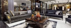 Casa Padrino Luxus Couchtisch Dunkelbraun / Schwarz / Gold 110 x 110 x H. 40 cm - Quadratischer Wohnzimmertisch - Wohnzimmer Möbel - Massivholz Möbel - Luxus Möbel - Luxus Einrichtung