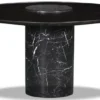 Casa Padrino Luxus Couchtisch Schwarz Ø 75 x H. 34 cm - Runder Marmor Wohnzimmertisch mit Furnier Tischplatte - Wohnzimmer Möbel - Luxus Möbel - Marmor Möbel - Luxus Einrichtung