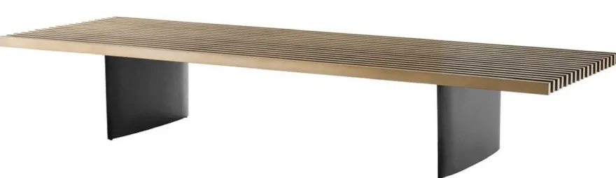 Casa Padrino Luxus Couchtisch Messing / Schwarz 220 x 78 x H. 38 cm - Wohnzimmertisch mit Edelstahl Tischplatte - Luxus Möbel