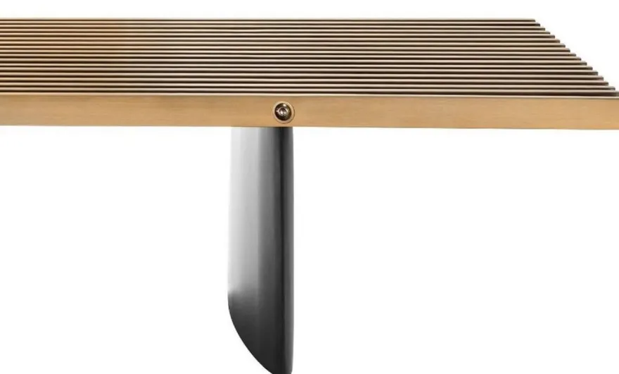 Casa Padrino Luxus Couchtisch Messing / Schwarz 220 x 78 x H. 38 cm - Wohnzimmertisch mit Edelstahl Tischplatte - Luxus Möbel