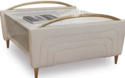 Casa Padrino Luxus Couchtisch Weiß / Elfenbeinfarben / Gold - Quadratischer Wohnzimmertisch mit italienischem Carrara Marmor und Echtleder - Wohnzimmer Möbel - Luxus Qualität - Made in Italy