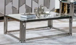 Casa Padrino Luxus Couchtisch Silber 120 x 80 x H. 45 cm - Rechteckiger Wohnzimmertisch mit Glasplatte - Luxus Wohnzimmer Möbel - Luxus Hotel Möbel