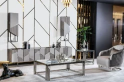 Casa Padrino Luxus Couchtisch Silber 120 x 80 x H. 45 cm - Rechteckiger Wohnzimmertisch mit Glasplatte - Luxus Wohnzimmer Möbel - Luxus Hotel Möbel