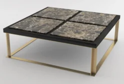 Casa Padrino Luxus Couchtisch Schwarz / Braun / Messingfarben 123 x 123 x H. 40 cm - Moderner quadratischer Wohnzimmertisch mit 4 Marmorplatten - Luxus Wohnzimmer Möbel