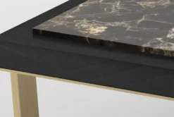 Casa Padrino Luxus Couchtisch Schwarz / Braun / Messingfarben 123 x 123 x H. 40 cm - Moderner quadratischer Wohnzimmertisch mit 4 Marmorplatten - Luxus Wohnzimmer Möbel