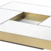 Casa Padrino Luxus Couchtisch Messingfarben / Schwarz 120 x 120 x H. 23,5 cm - Quadratischer Edelstahl Wohnzimmertisch mit Spiegelglas Tischplatten - Wohnzimmer Möbel - Luxus Qualität