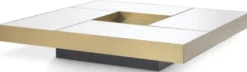 Casa Padrino Luxus Couchtisch Messingfarben / Schwarz 120 x 120 x H. 23,5 cm - Quadratischer Edelstahl Wohnzimmertisch mit Spiegelglas Tischplatten - Wohnzimmer Möbel - Luxus Qualität