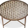 Casa Padrino Luxus Couchtisch Antik Messing Ø 90 x H. 44,5 cm - Runder Aluminium Wohnzimmertisch mit Glasplatte - Luxus Möbel - Wohnzimmer Möbel - Luxus Einrichtung