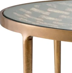 Casa Padrino Luxus Couchtisch Antik Messing Ø 90 x H. 44,5 cm - Runder Aluminium Wohnzimmertisch mit Glasplatte - Luxus Möbel - Wohnzimmer Möbel - Luxus Einrichtung