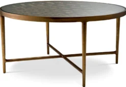 Casa Padrino Luxus Couchtisch Antik Messing Ø 90 x H. 44,5 cm - Runder Aluminium Wohnzimmertisch mit Glasplatte - Luxus Möbel - Wohnzimmer Möbel - Luxus Einrichtung