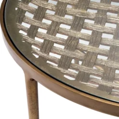 Casa Padrino Luxus Couchtisch Antik Messing Ø 90 x H. 44,5 cm - Runder Aluminium Wohnzimmertisch mit Glasplatte - Luxus Möbel - Wohnzimmer Möbel - Luxus Einrichtung
