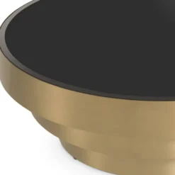 Casa Padrino Luxus Couchtisch Messingfarben / Schwarz Ø 100 x H. 36 cm - Moderner runder Edelstahl Wohnzimmertisch mit Glasplatte - Wohnzimmer Möbel - Luxus Möbel