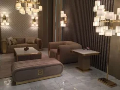 Casa Padrino Luxus Couchtisch Weiß / Gold / Taupe 160 x 90 x H. 36 cm - Moderner Wohnzimmertisch mit Calacatta Marmorplatte - Hotel Möbel - Luxus Qualität - Made in Italy