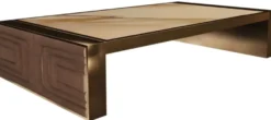 Casa Padrino Luxus Couchtisch Weiß / Gold / Taupe 160 x 90 x H. 36 cm - Moderner Wohnzimmertisch mit Calacatta Marmorplatte - Hotel Möbel - Luxus Qualität - Made in Italy