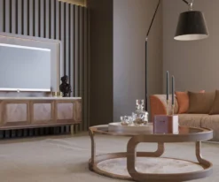Casa Padrino Luxus Couchtisch Braun / Beige Ø 120 x H. 40 cm - Runder Massivholz Wohnzimmertisch mit Glasplatte und Marmorplatte - Wohnzimmer Möbel - Hotel Möbel - Luxus Möbel - Luxus Einrichtung