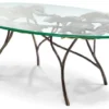 Casa Padrino Luxus Couchtisch Vintage Messing 130 x 70 x H. 46 cm - Ovaler Aluminium Wohnzimmertisch mit Glasplatte - Luxus Möbel - Wohnzimmer Möbel - Luxus Einrichtung