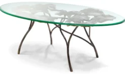 Casa Padrino Luxus Couchtisch Vintage Messing 130 x 70 x H. 46 cm - Ovaler Aluminium Wohnzimmertisch mit Glasplatte - Luxus Möbel - Wohnzimmer Möbel - Luxus Einrichtung